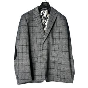 Soul of London Mens Gray Windowpane Plaid Blazer Sz42R Corporate Business Career